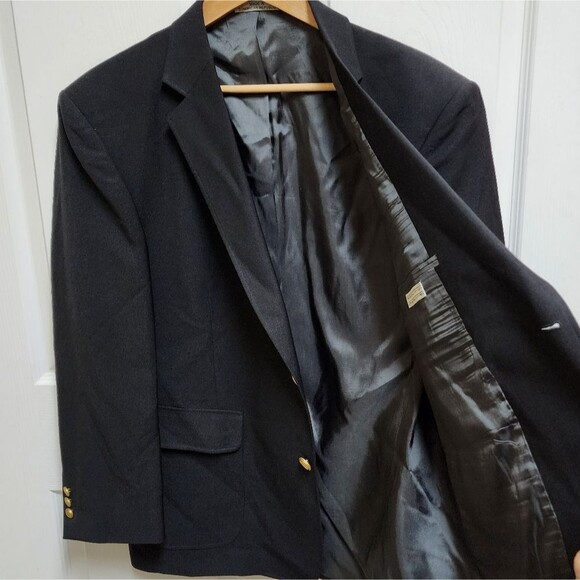 David Taylor Blazer Mens 44S Black Wool Blend Gold 2 Button Lined Vented Classic - Picture 9 of 12